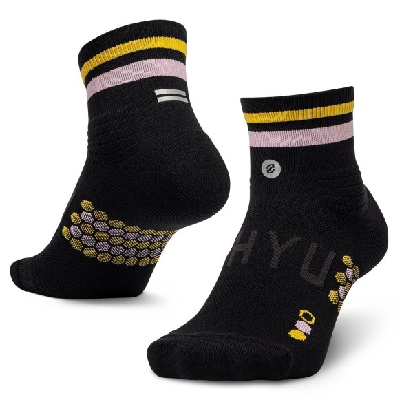 Shyu Quarter Crew Racing Socks - Black/Pastel/Amber