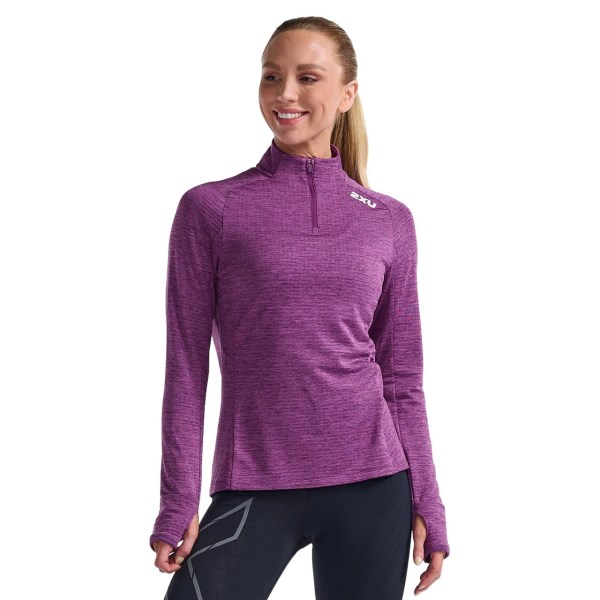 2XU Ignition 1/4 Zip Womens Long Sleeve Running Top - Wood Violet/White Reflective