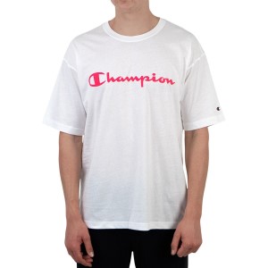 Champion EU Legacy Script Mens T-Shirt - White/Pink