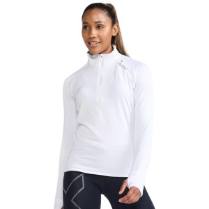 2XU Ignition 1/4 Zip Womens Long Sleeve Running Top - White/White Reflective