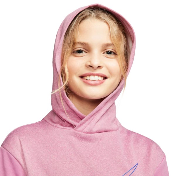 Nike Therma Graphic Pullover Kids Girls Hoodie - Magic Flamingo/Heather/Hyper Blue