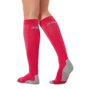 2XU Womens Compression Run Socks - Hot Pink/Grey