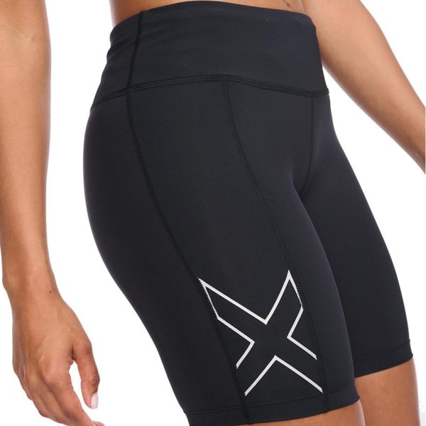 2XU Aero Mid-Rise 6 Inch Womens Compression Shorts - Black/Silver Reflective