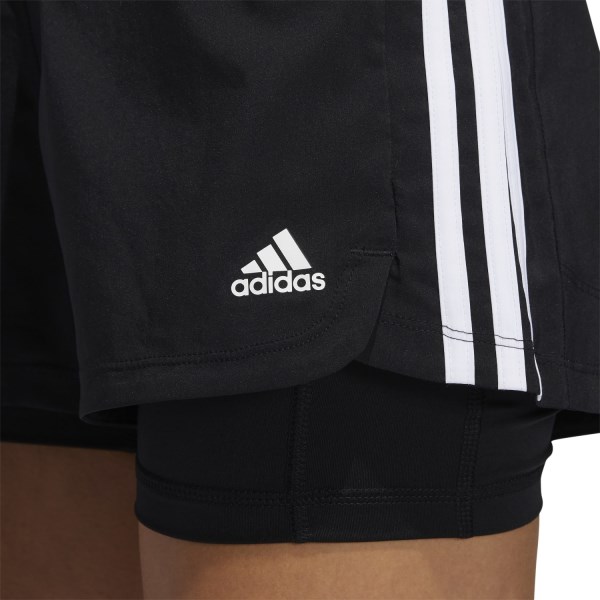 Adidas Pacer 3-Stripes Woven 2-In-1 Womens Training Shorts - Black/White