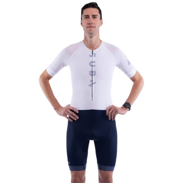 Sub4 Sleeved Mens Triathlon Speedsuit - White/Navy | Sportitude