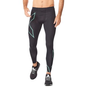 2XU MCS Light Speed Run Mens Compression Tights With Back Storage - Black/Silver/Sage Reflective