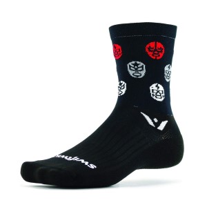 Swiftwick Vision 5 Inch Running/Cycling Socks - Luchador Black/White/Red