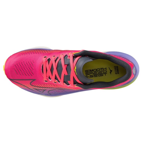 Mizuno Wave Rebellion Pro - Womens Road Racing Shoes - High Vis Pink/Ombre Blue/Purple Punch