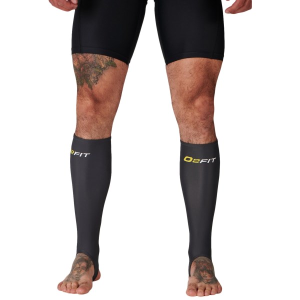 o2fit Unisex Compression Calf Guards With Stirrups - Charcoal