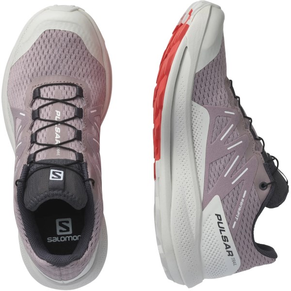 Salomon Pulsar Trail - Womens Trail Running Shoes - Quail/Lunar Rock/Poppy Red
