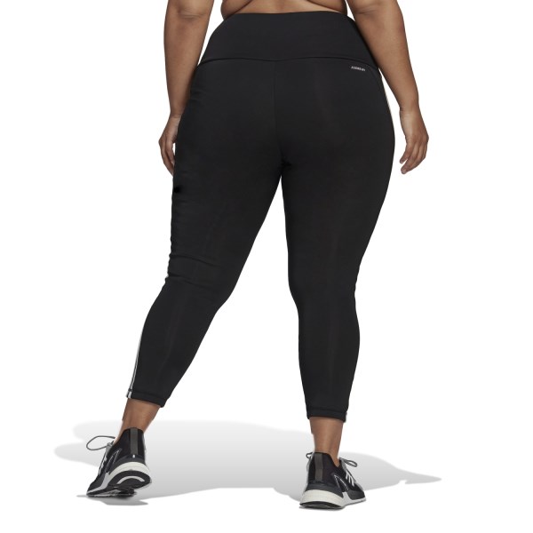 Adidas Designed To Move High-Rise 3-Stripes Womens 7/8 Sport Tights - Plus Size - Black/White