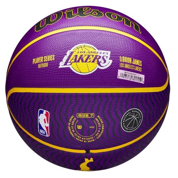 Wilson NBA LA Lakers LeBron James Player Icon Outdoor Basketball - Size 7 - Purple/Yellow
