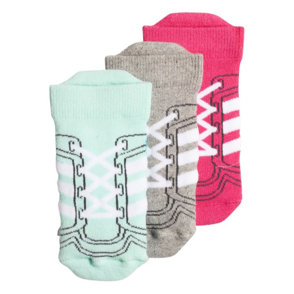 Adidas Infant Girls Ankle Socks - 3 Pairs - Magenta/Heather Grey/Clear Mint