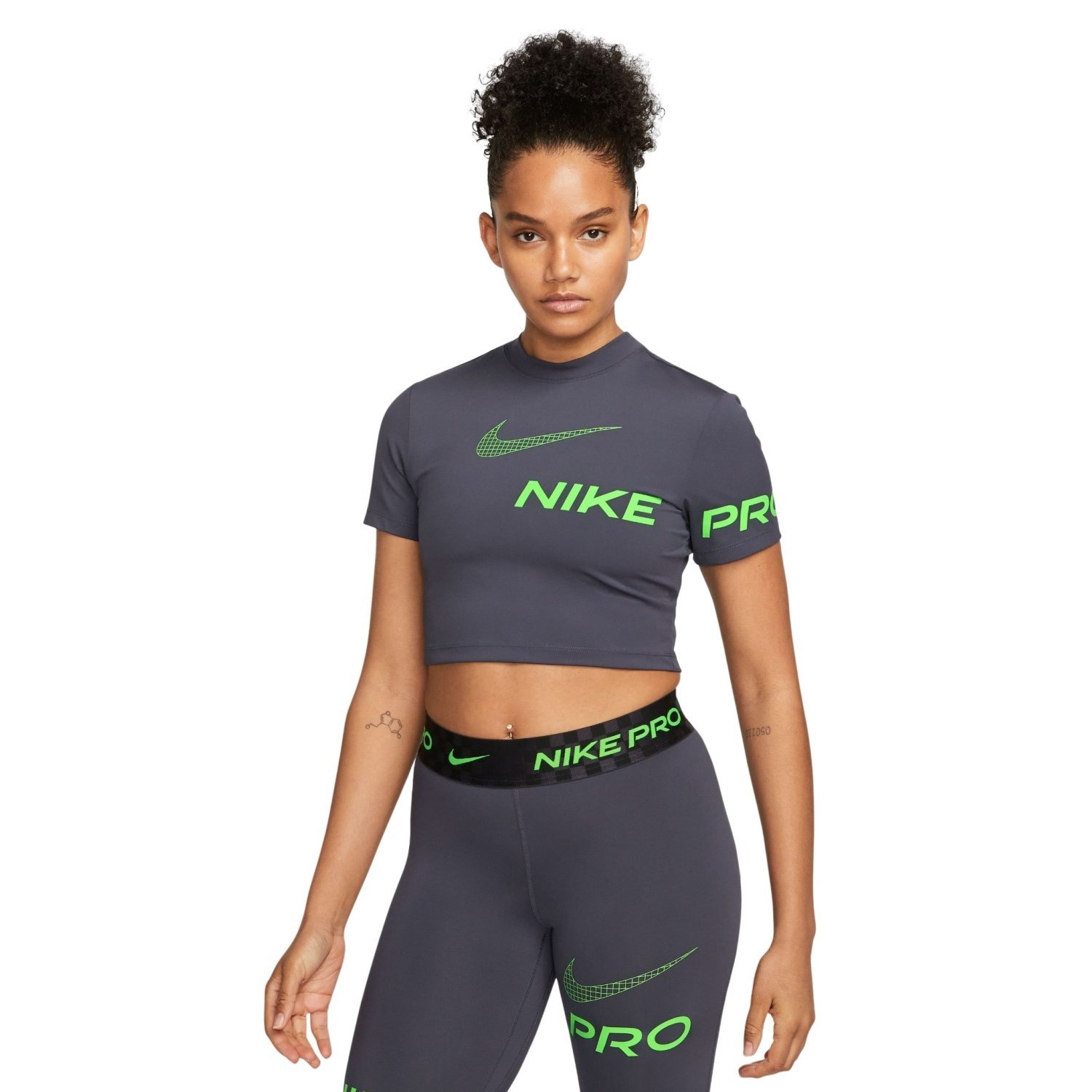 Nike Pro Training Leggings In Navy With Rose Gold waistband