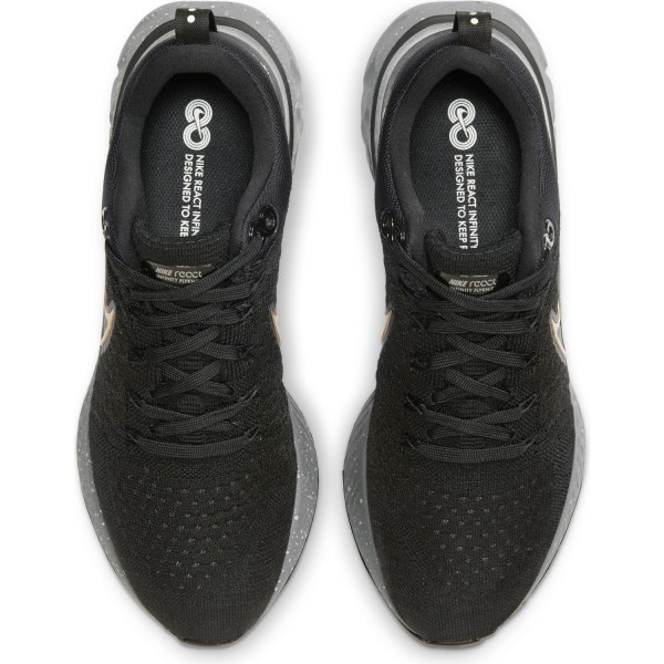 Nike React Infinity Run Flyknit 2 - Mens Running Shoes - Black/Metallic Gold/Smoke Grey Fog