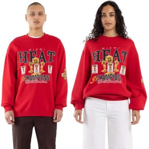 Mitchell & Ness Miami Heat World Champions Crew Unisex Basketball Sweatshirt - Faded Red