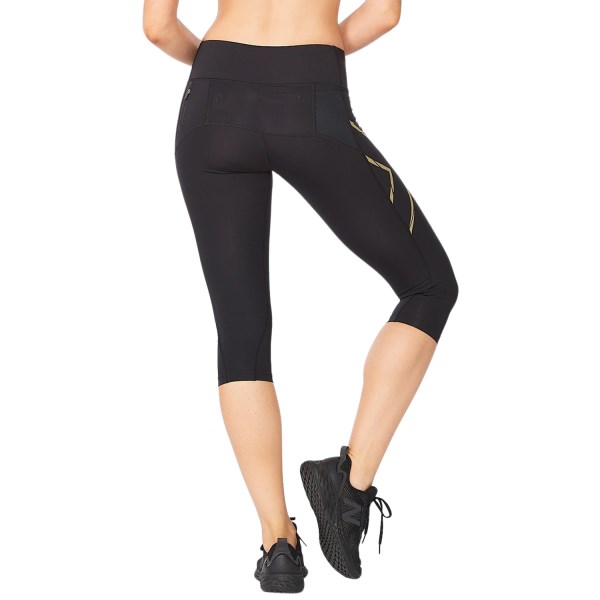 2XU Light Speed Mid-Rise Womens Compression 3/4 Tights - Black/Gold Reflective