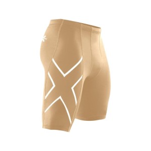 2XU Mens Compression Shorts - Beige/Silver Logo