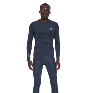 Skins Series-2 Mens Compression Long Sleeve Top - Navy Blue