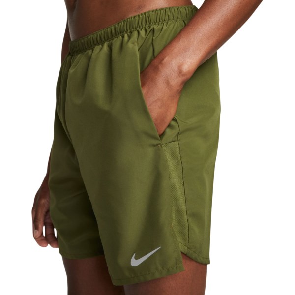 Nike Challenger 7 Inch Brief-Lined Mens Running Shorts - Rough Green/Reflective Silver