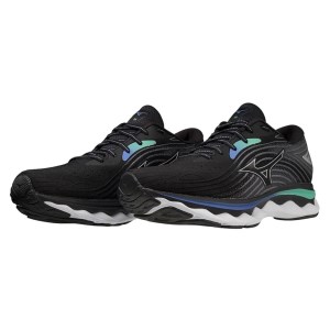 Mizuno Wave Sky 6 - Mens Running Shoes - Black/Silver/Biscay Green