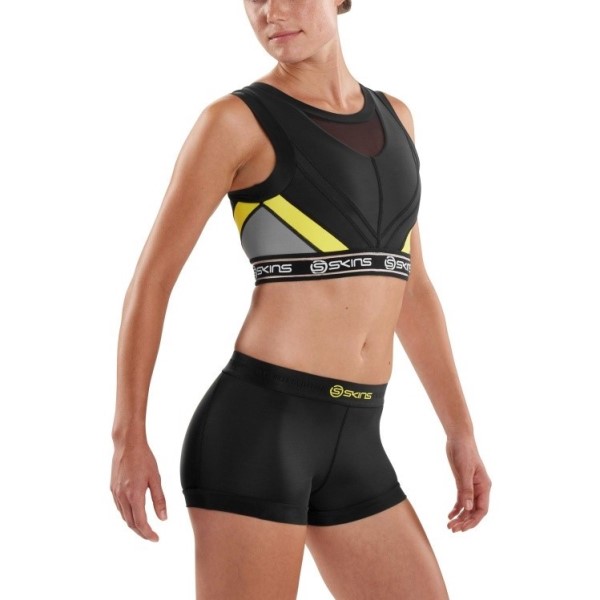 Skins DNAmic Womens Compression Vest Crop Top - Black/Yellow