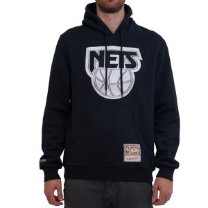 Mitchell & Ness New Jersey Nets Wordmark Emblem NBA Mens Basketball Hoodie - Black