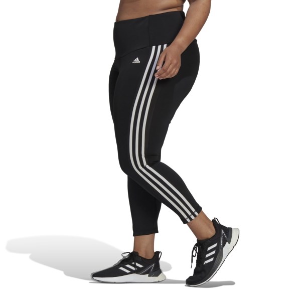 Adidas Designed To Move High-Rise 3-Stripes Womens 7/8 Sport Tights - Plus Size - Black/White