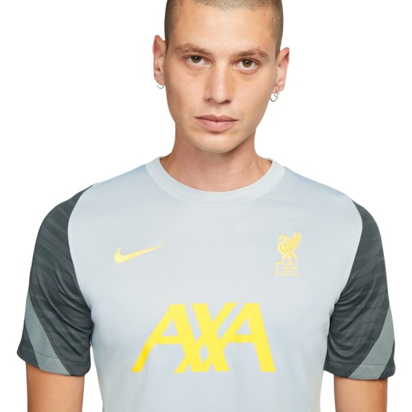 Nike Dri-Fit Liverpool FC Strike Mens Short Sleeve Soccer Top - Wolf Grey/Smoke Grey/Chrome Yellow