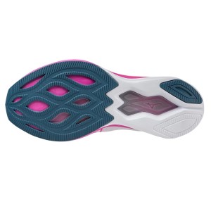 Mizuno Wave Rebellion Sonic - Womens Running Shoes - White/Neon Pink/Blue Ashes