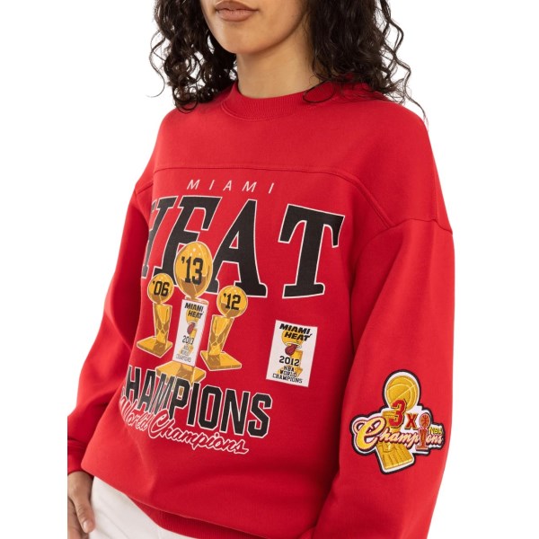 Mitchell & Ness Miami Heat World Champions Crew Unisex Basketball Sweatshirt - Faded Red