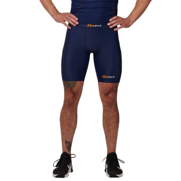 o2fit Mens Compression Half Quad Shorts - Navy