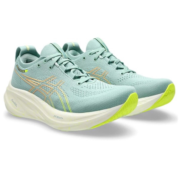 Asics Gel Nimbus 26 - Womens Running Shoes - Light Celadon/Safety Yellow