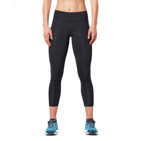 2XU Womens Motion Mid-Rise 7/8 Compression Tights - Black/Dotted Black Logo
