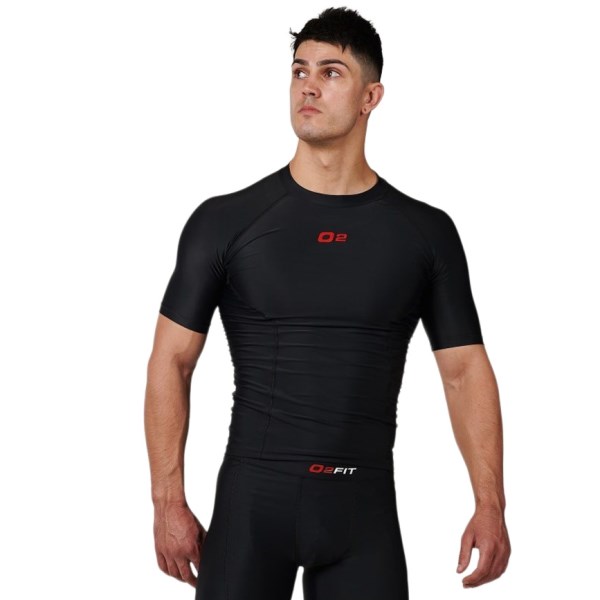 o2fit Mens Compression Short Sleeve Top - Black
