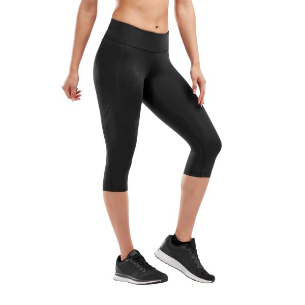 2XU Womens Mid-Rise Compression 3/4 Tights - Dotted Black Logo