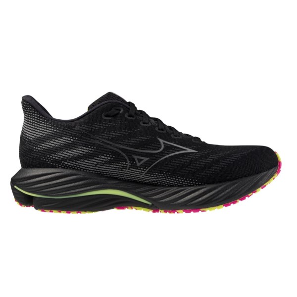 Mizuno Wave Rider 28 Energy In The Dark - Mens Running Shoes - Black/Silver/Sunny Lime