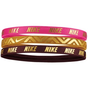 Nike Printed Metallic Sports Headbands - Assorted 3 Pack - Laser Fuschia/Wheat/Eldorado