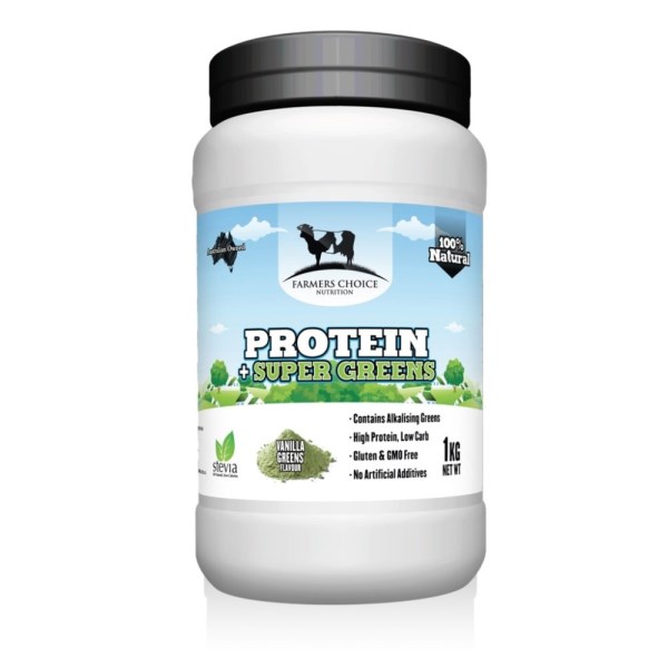 Farmers Choice Whey Protein Concentrate + Super Greens - 1kg - 33 Serves