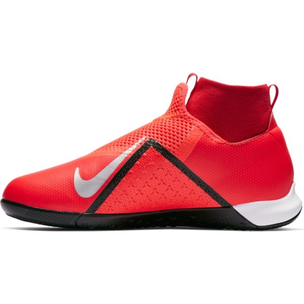 Nike Jr Phantom Vision Academy DF IC - Kids Indoor Soccer/Futsal Shoes - Bright Crimson/Silver