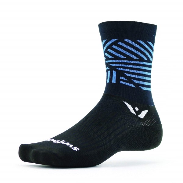 Swiftwick Vision 5 Inch Running/Cycling Socks - Edge Black/Blue