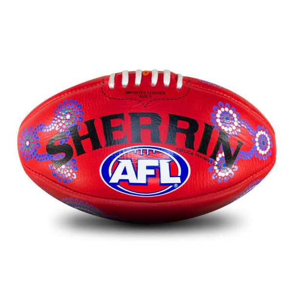 Sherrin Sir Doug Nicholls Round AFL Leather Football - Size 5 - Red