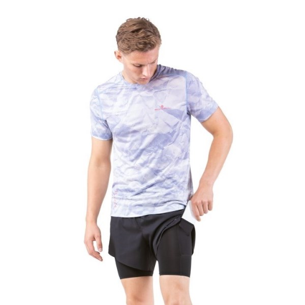 Ronhill Tech Golden Hour Mens Running T-Shirt - Lake Blue Crinkle