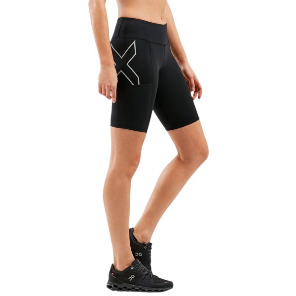 2XU Aero Vent Mid-Rise Womens Compression Shorts - Black/Reflective Silver