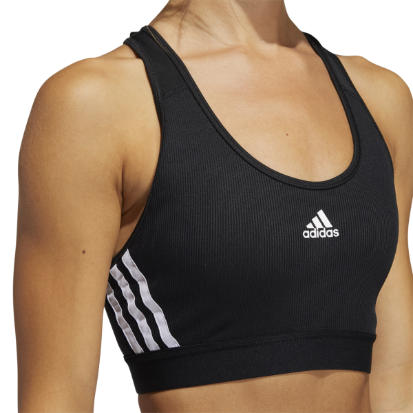 Adidas Believe This 3-Stripes Medium Support Rib Womens Sports Bra - Black/White