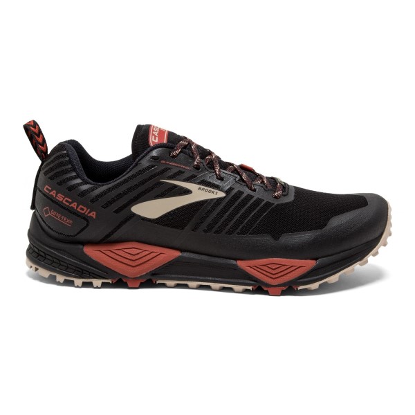 Brooks GTX Cascadia 13 - Mens Trail Running Shoes - Black/Red/Tan