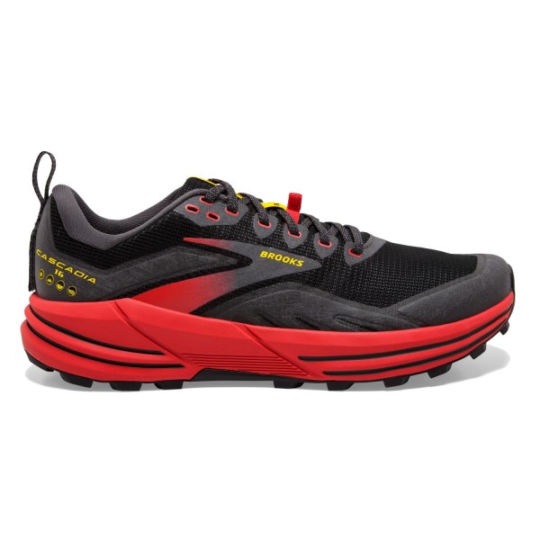 Brooks Cascadia 16 - Mens Trail Running Shoes - Black/Fiery Red/Blazing Yellow