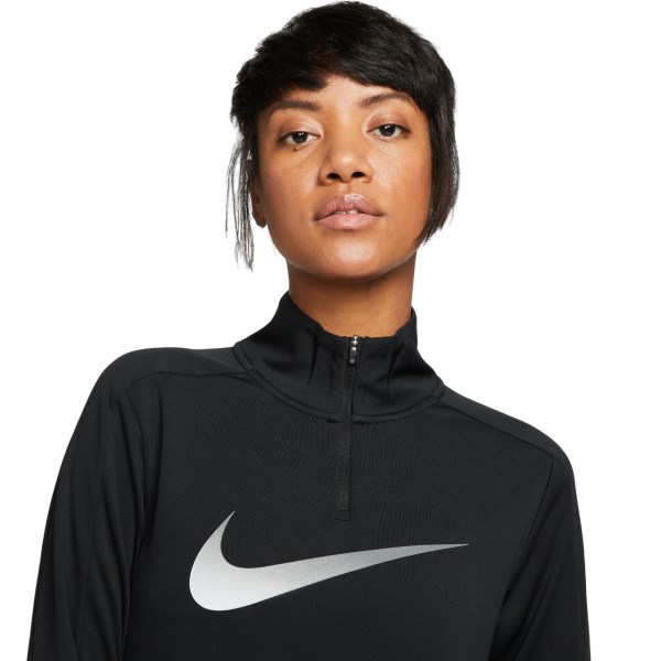 Nike Dri-Fit Swoosh 1/4 Zip Womens Running Mid Layer - Black/Reflective Silver
