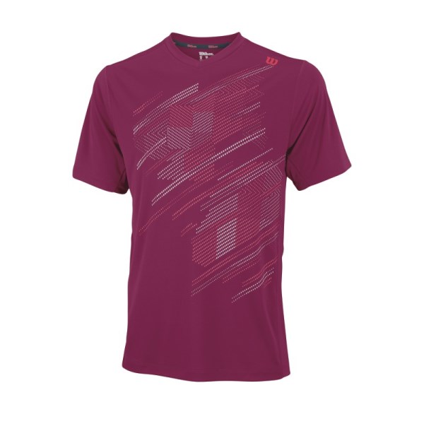 Wilson Blur Plaid V-Neck Mens Tennis T-Shirt - Merlot/Neon Red