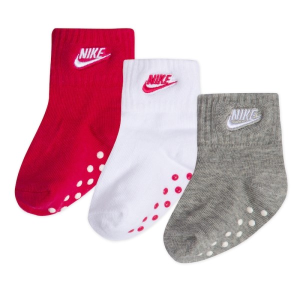 Nike Core Futura Gripper Infant Ankle Socks - 3 Pack - Rush Pink/White/Grey